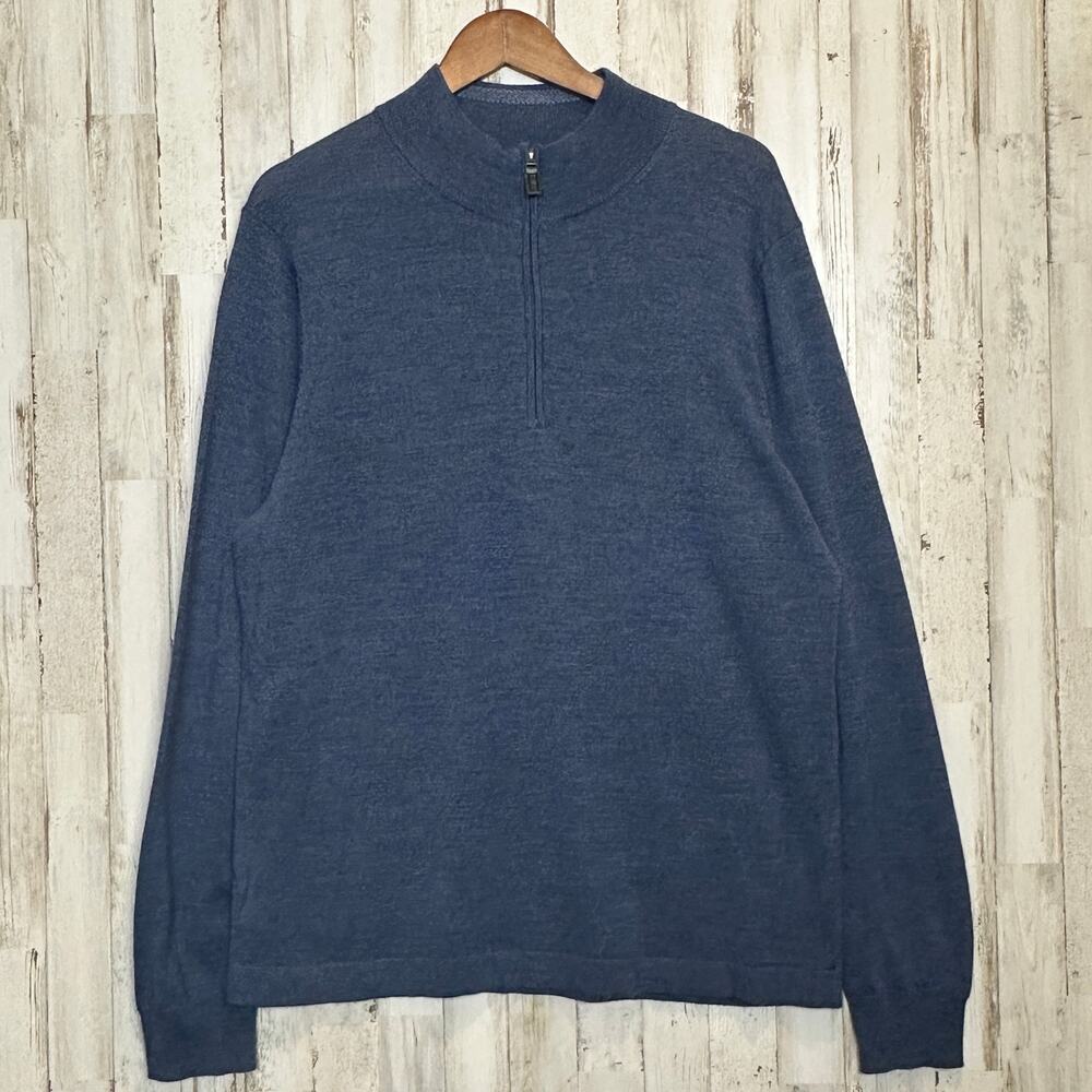 Joseph Abboud 100 Merino Wool Sweater XL Blue Quarter Zip Preppy Minimalist EUC